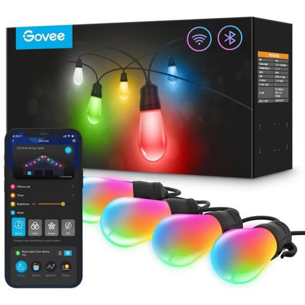 Smart Outdoor String Lights, RGBIC Warm White 96ft (2 Ropes of 48ft)